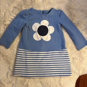Gymboree Blue and White Kids Dress with Flower Design Size 3T